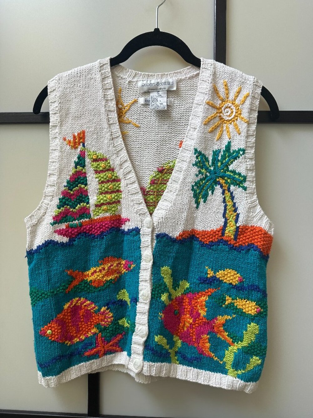Vintage Robert Scott Ltd Novelty Tropical Whimsy Fish Sweater Vest - Small